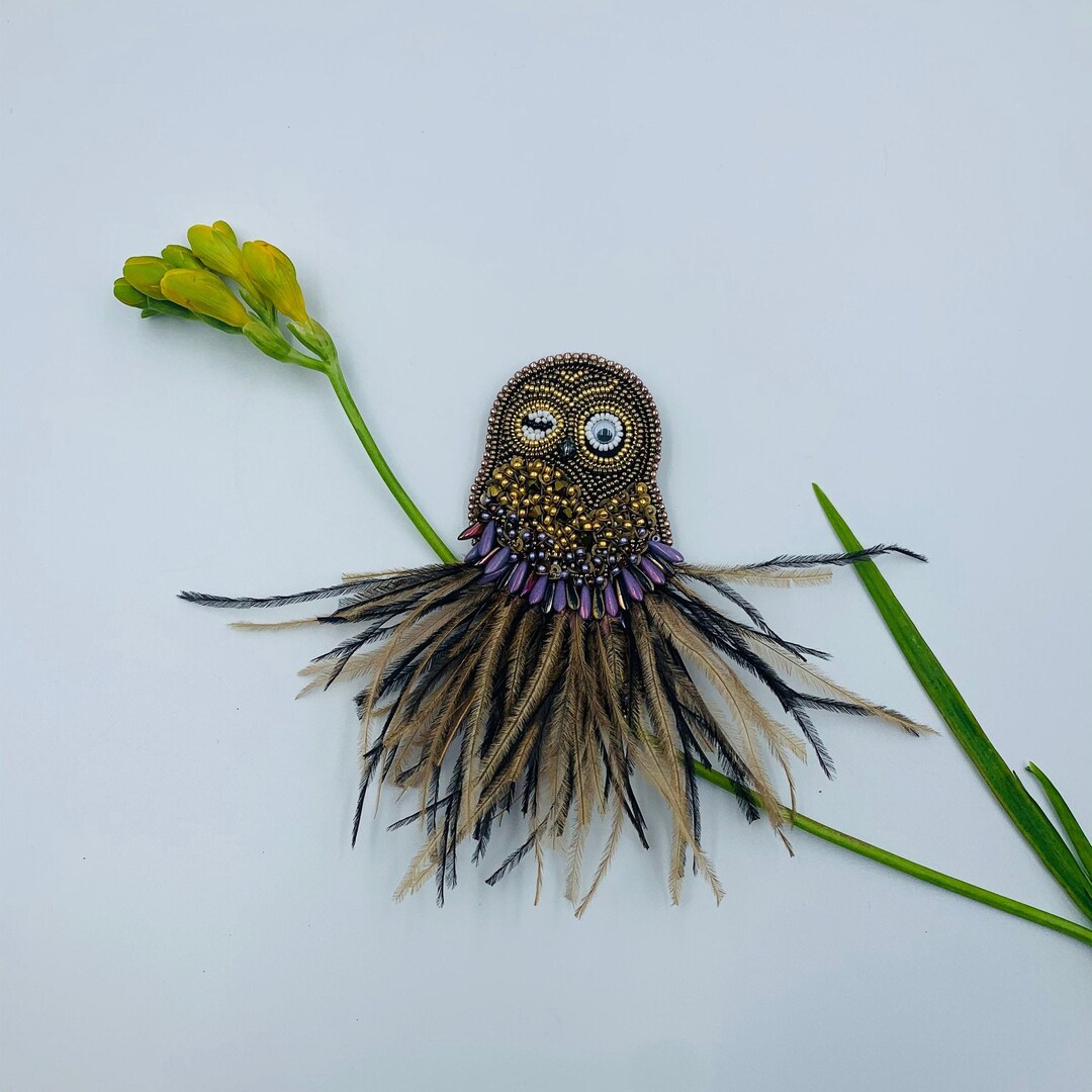 Broche Hibou Blanche Perlée