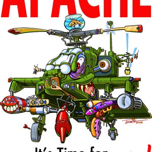 Gift for dad gift for military aircraft lovers gift of Apache helicopter gift for man cave art gift for office gift cartoon helicopter