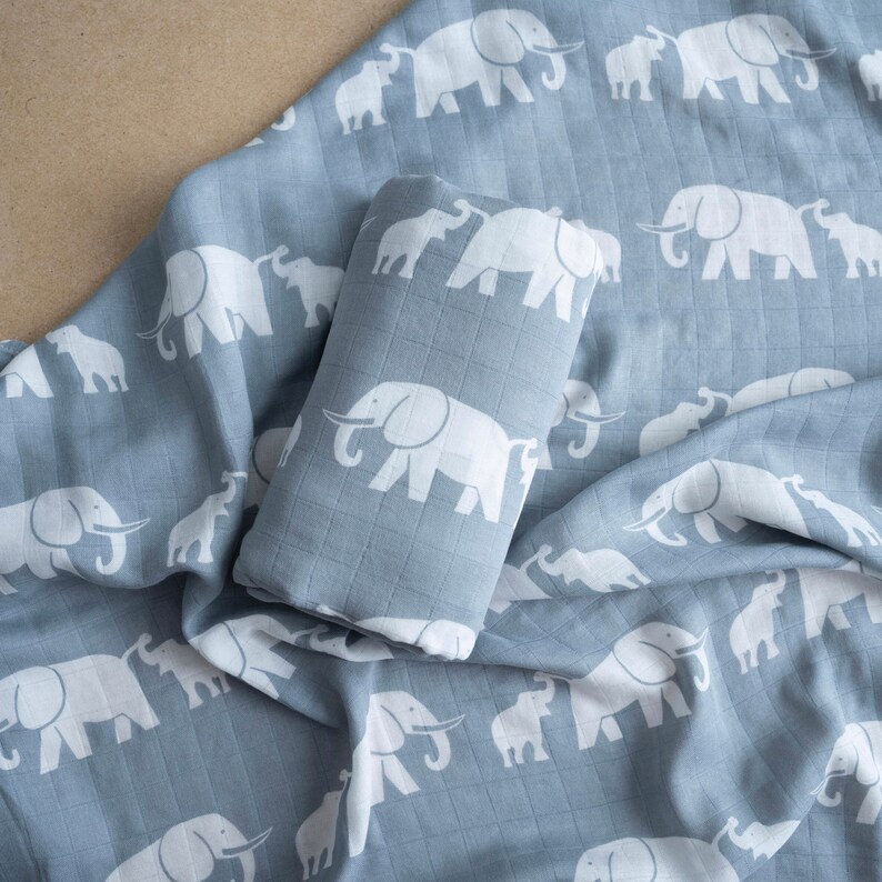 Grey Elephant Muslin Swaddle Baby Blanket Gender Neutral Baby Etsy