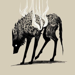 Searing Wolf Print / Smokey Art Print / 11x17 Print / Goth Art / Black and White Art / Occult Art / Spooky Art / Wall art / christmas gift