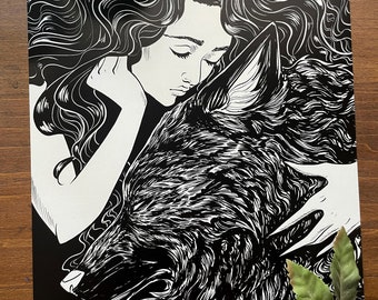 Souls / Black and white art / art print / gifts for her / Wolf Art / art print / Valentines Day gift / Wiccan gift / Anniversary gift