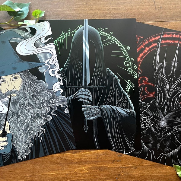 Lord of the Rings Print Bundle / Gifts for nerds / fantasy art / Gandalf / Sauron/ Nazgul /