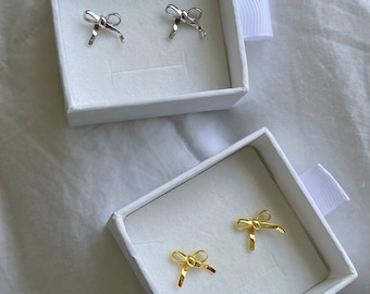 bow earrings, ribbon earrings, gold stud earrings, silver earrings, birthday gifts, coquette jewellery, dainty earrings, sterling silver