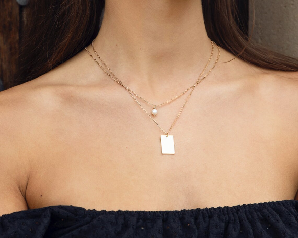 Rectangle necklace rectangle pendant necklace square gold Etsy