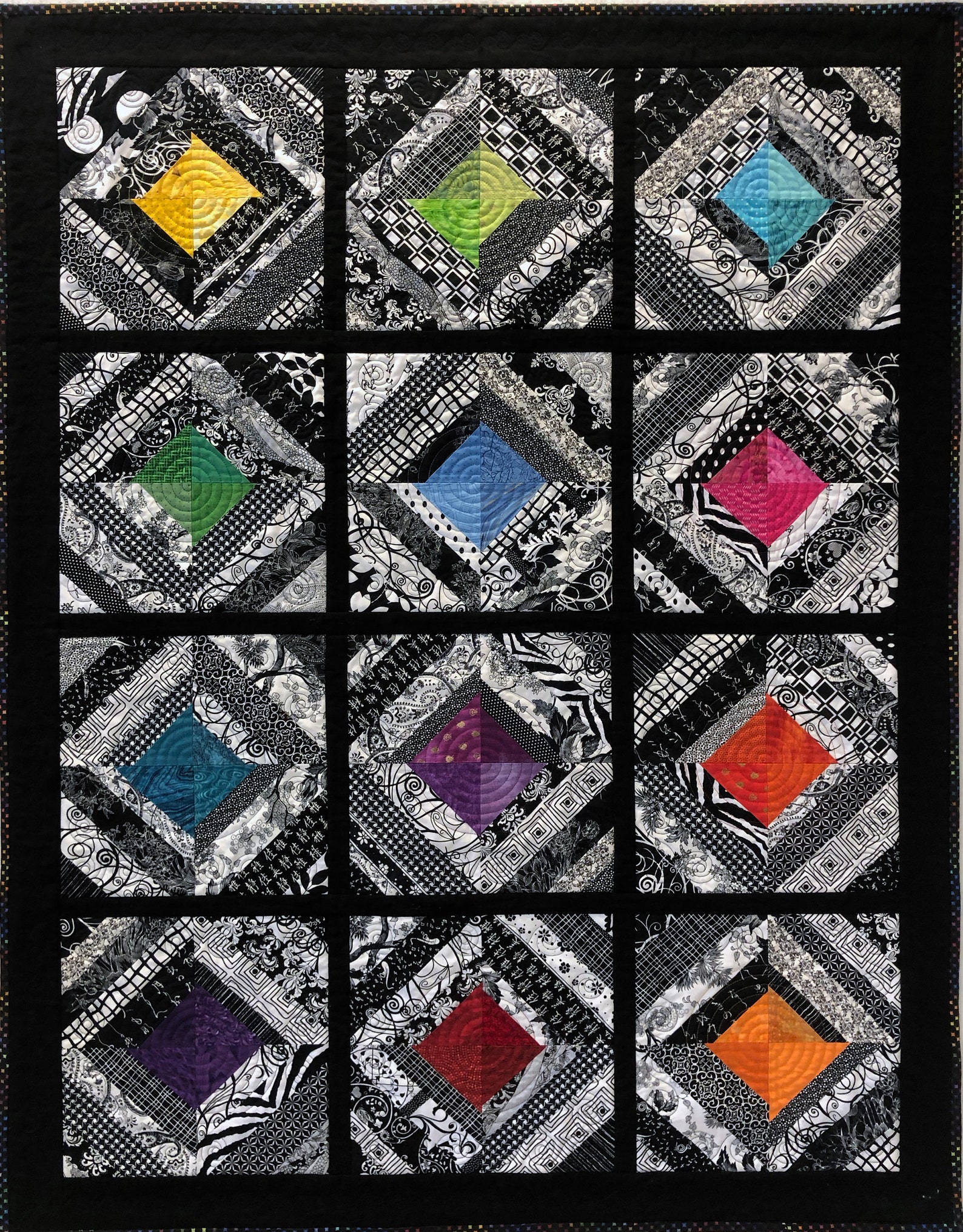 Black White and Bright Quilt Throw Wall Art 38 x | Etsy