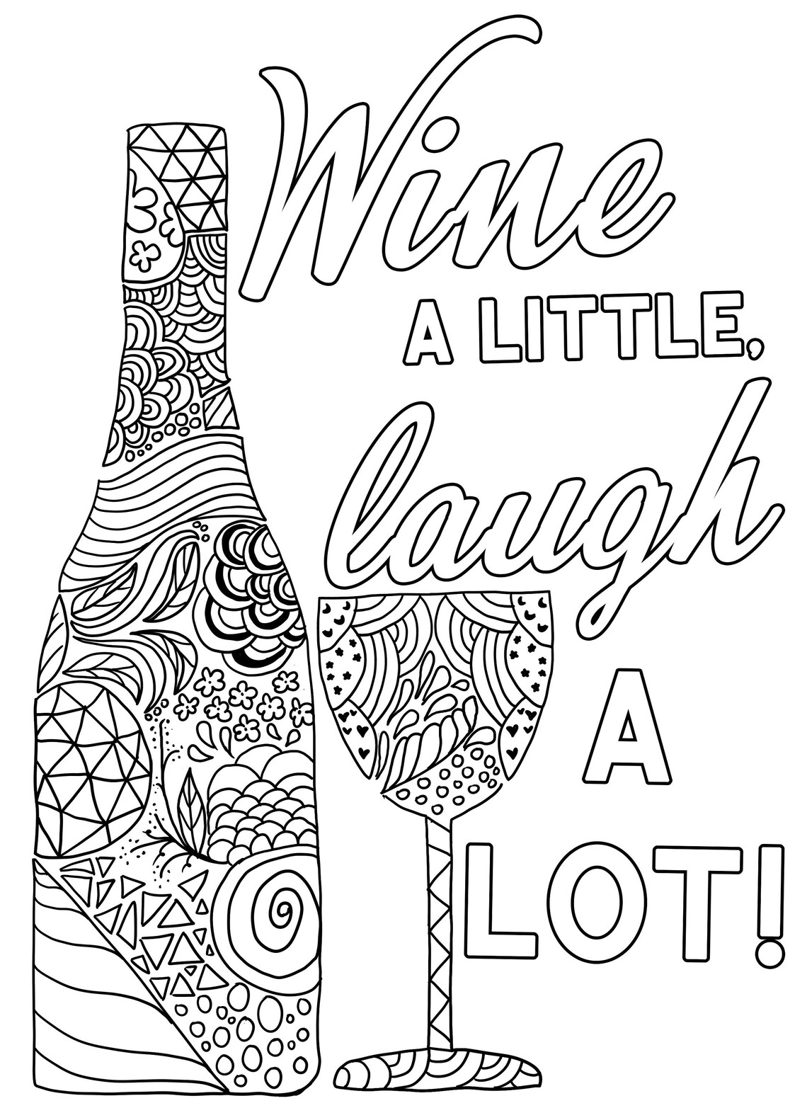 Wine A Little Laugh A Lot Coloring Page Digital Download .PDF Grapes