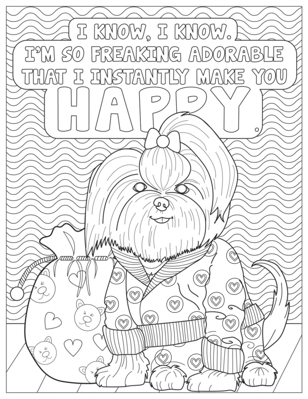 Pet Life Luxury Pup Pet Themed Coloring Page Digital Download .PDF Dog