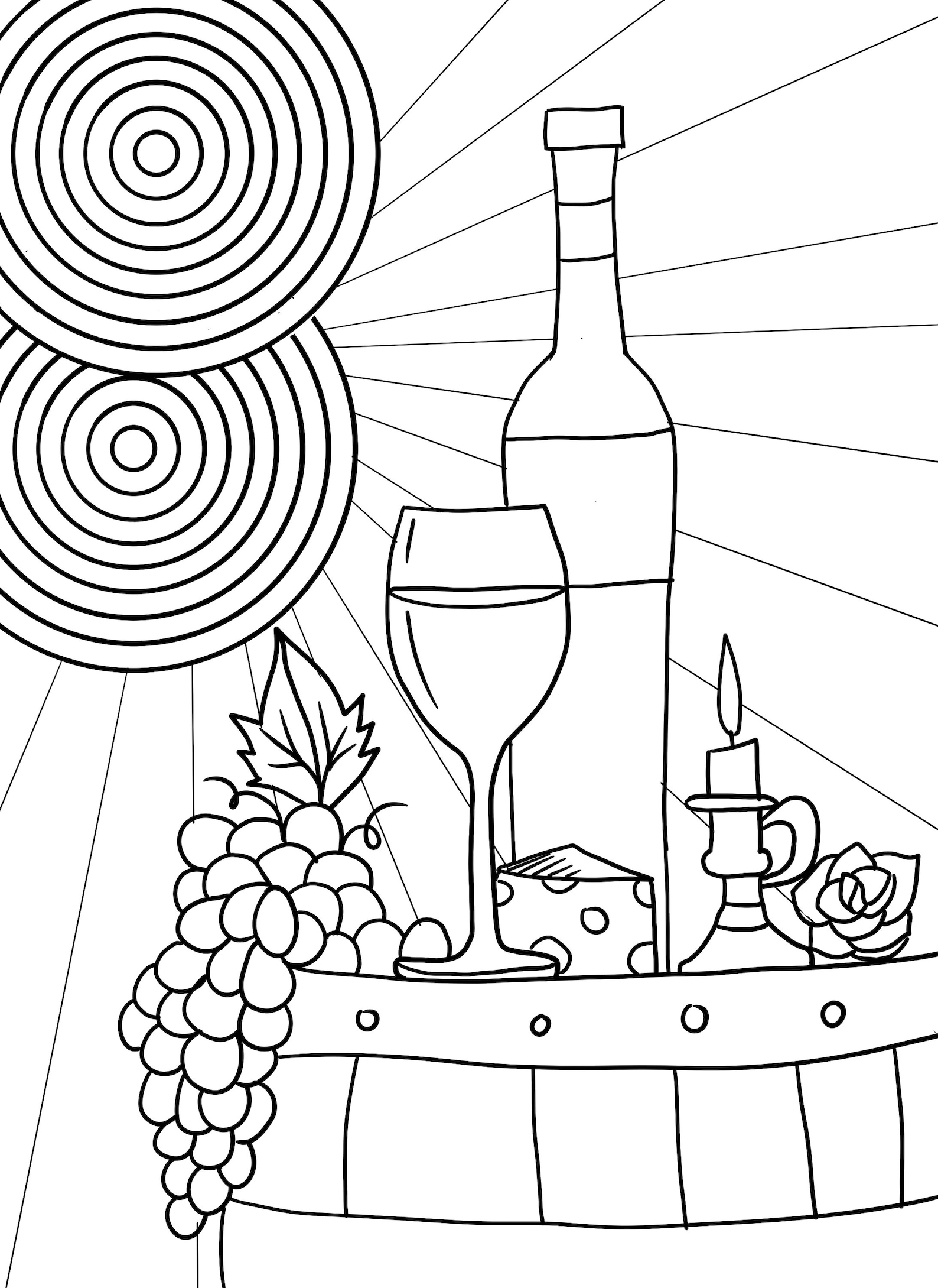 Afternoon Wine Time Coloring Page Digital Download .PDF Etsy