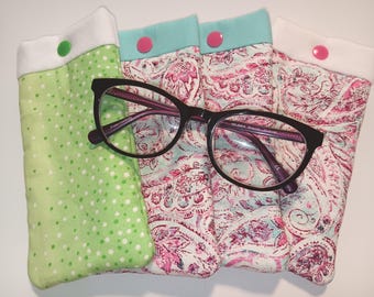 Sewn Cotton Fabric Eyeglass Case with Button