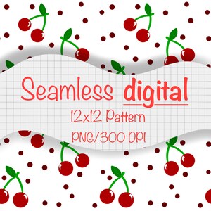Seamless Transparent PNG Cherry and Polka Dot Pattern Digital Download-Not A Physical Product