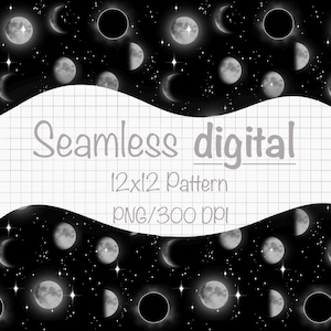 Seamless PNG Moon Phases Pattern Digital Download-Not A Physical Product