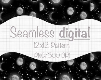 Seamless PNG Moon Phases Pattern Digital Download-Not A Physical Product