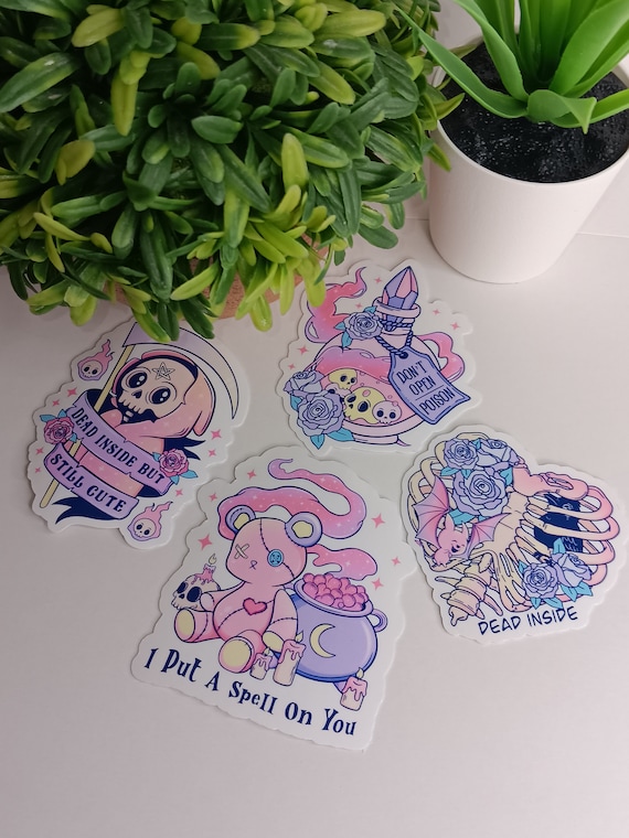 Girlie Spooky Stickers, Set of 4 Pink Creepy Stickers, Halloween Stickers, Sticker Pack, Cute Halloween Stickers, Kawaii Stickers