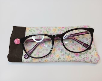 Floral Fabric Eyeglass Case: Sewn Cotton Pouch with Button