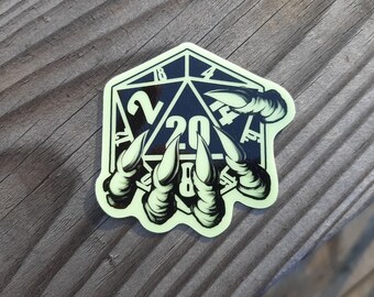 Glow in the Dark D20 Vinyl Sticker: Creature Dice Decal