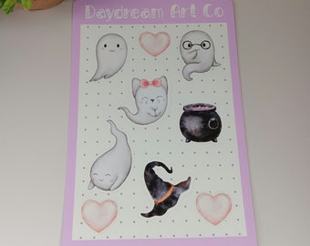 Cute Ghost Halloween Sticker Sheet, Matte Sticker Sheet, Planner Stickers, Journaling Stickers, Halloween Stickers
