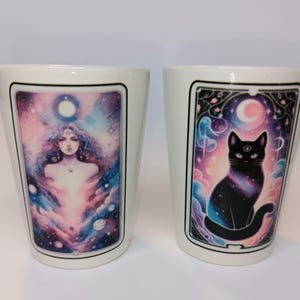 Set of 2 Wiccan Ceramic Shot Glasses, Sublimated Shot Glass, Wiccan Glasses, 1.5 oz Shot Glass, Ceramic Shot Glass