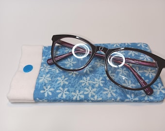 Blue Flower Fabric Eyeglass Case, Sewn Cotton Pouch
