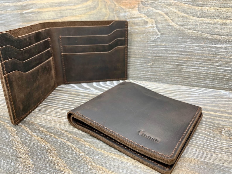 Mens Leather Wallet, Personalized Bifold Wallet, Monogrammed Wallet, Birthday Gift for Him, Leather Anniversary Gift, Fathers Day Gift image 1