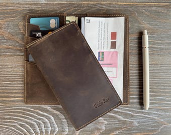 Custom Slim Leather Checkbook Cover, Monogrammed Check Book Wallet Personalized Fathers Day Gift