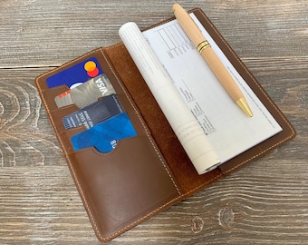 Personalized Slim Checkbook Cover, Fathers Day Gift, Leather Checkbook, Leather Field Notes Cover, Volant Cover, Pocket Journal