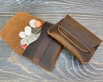 Cartera de cuero unisex, billetera de bolsillo frontal, ideas de regalo para él Su billetera minimalista, billetera de cuero angustiada, monedero de monedas de billetera de cuero