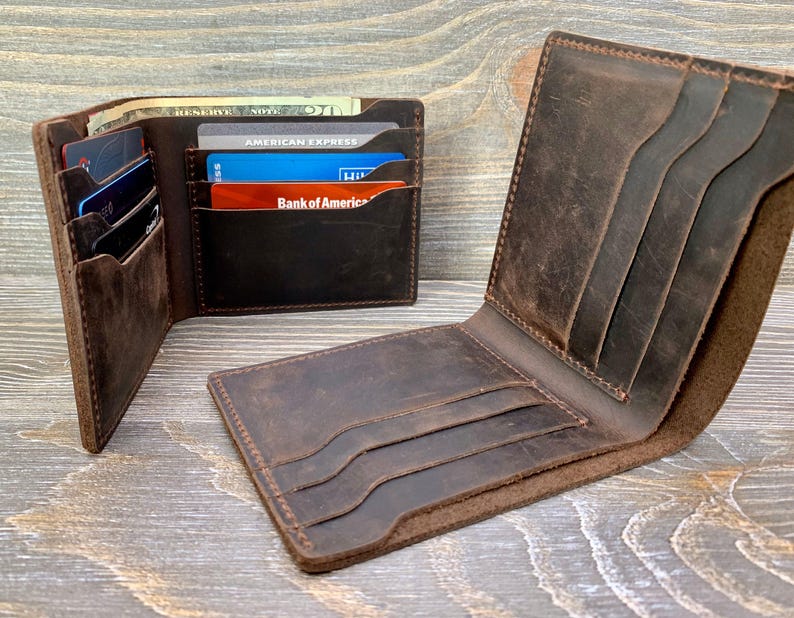 Mens Leather Wallet, Personalized Bifold Wallet, Monogrammed Wallet, Birthday Gift for Him, Leather Anniversary Gift, Fathers Day Gift image 2