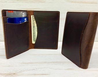 Handmade Leather Bifold Wallet, Fathers Day Gift, Front Pocket Wallet, Personalized Leather Wallet, Leather Card Holder Wallet