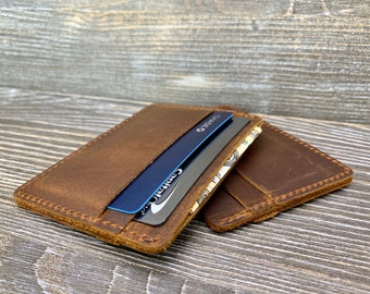 Minimalist Leather Wallet, Personalized Slim Front Pocket Wallet, Men's Cardholder, Distressed Leather Cardholder, Perfect Gift