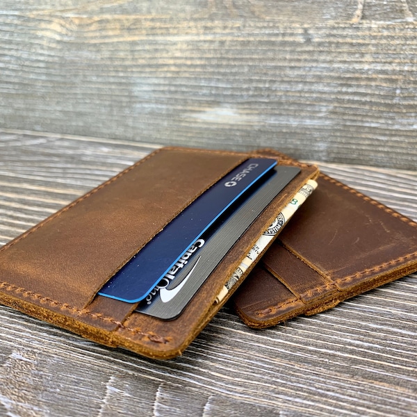 Minimalist Leather Wallet, Personalized Slim Front Pocket Wallet, Men's Cardholder, Distressed Leather Cardholder, Perfect Gift