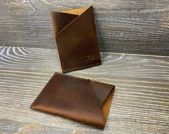 Mens Leather Card Sleeve, Personalized Credit Card Wallet, Slim Leather Card Holder, Minimalist Leather Wallet, Monogrammed Leather Wallet