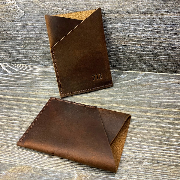 Mens Leather Card Sleeve, Personalized Credit Card Wallet, Slim Leather Card Holder, Minimalist Leather Wallet, Monogrammed Leather Wallet