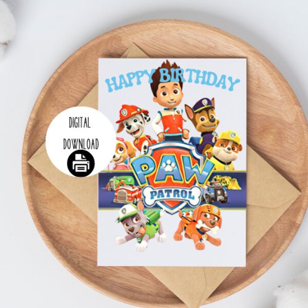 Paw Patrol Printable Birthday Card - Etsy