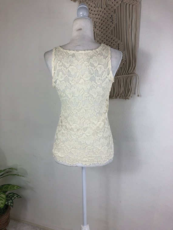 90s vintage Ann Taylor ivory sheer lace stretch s… - image 5