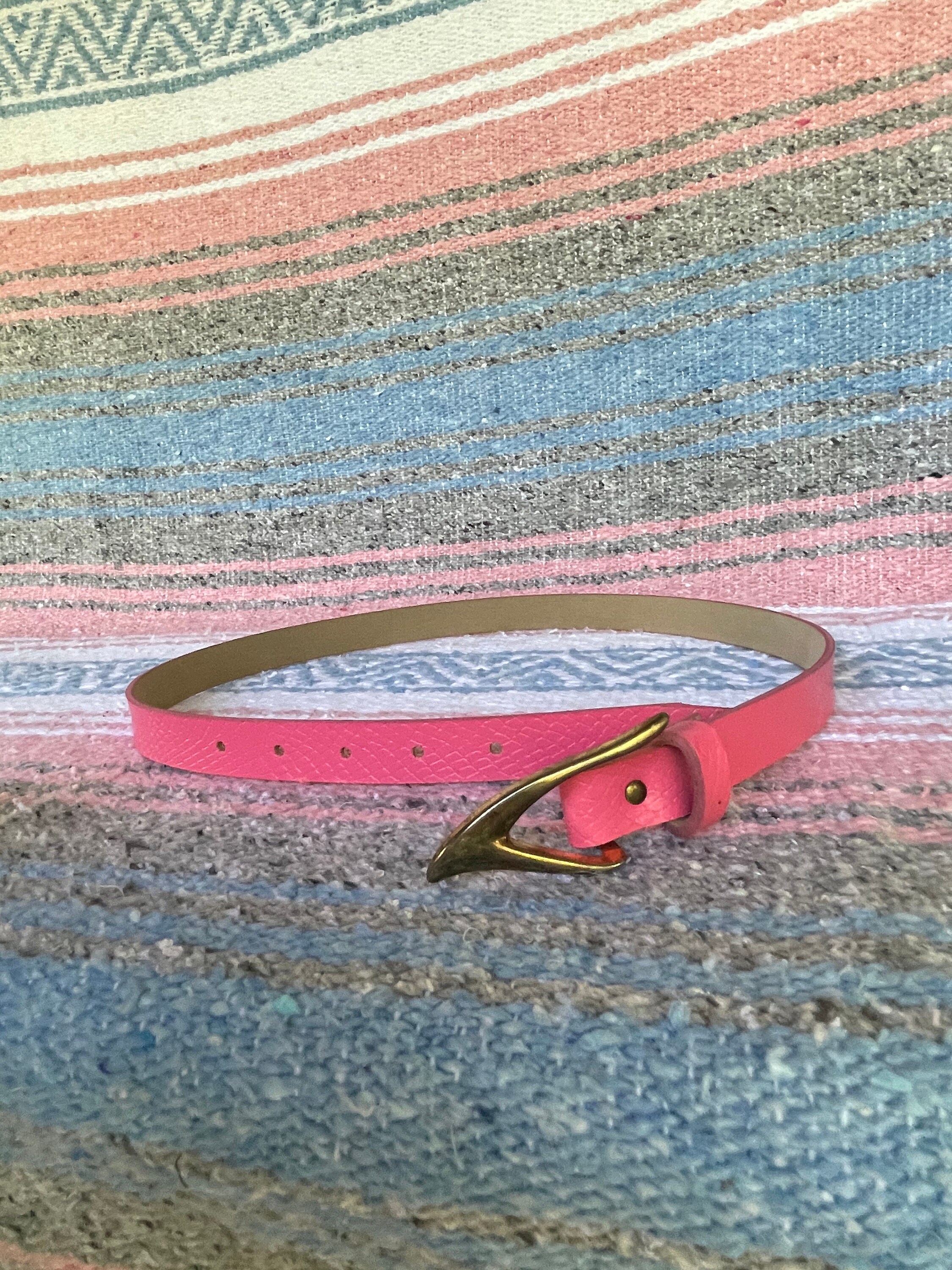 Vintage 80s Pink Faux Snakeskin Belt Size 32 New Wave Brass 