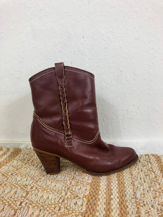 vintage maroon leather sexy boho shearling wester… - image 2
