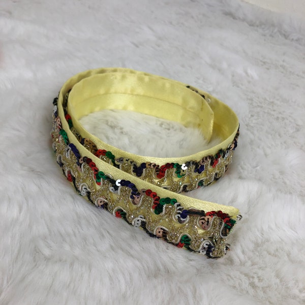 vintage holiday sequin decorative waist belt size S M 29 inch waist satin ribbon sparkle christmas festive fashion accessories disco unique