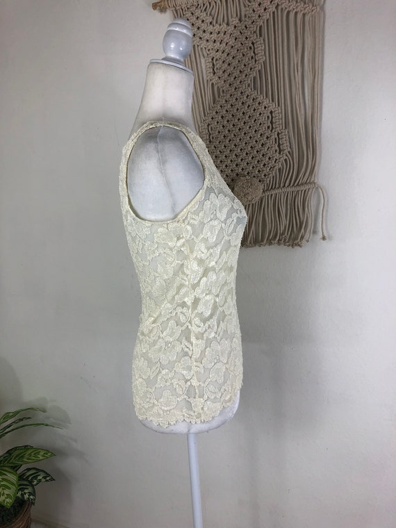 90s vintage Ann Taylor ivory sheer lace stretch s… - image 4