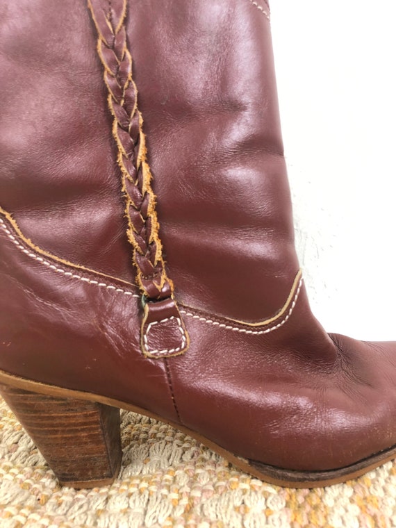 vintage maroon leather sexy boho shearling wester… - image 4