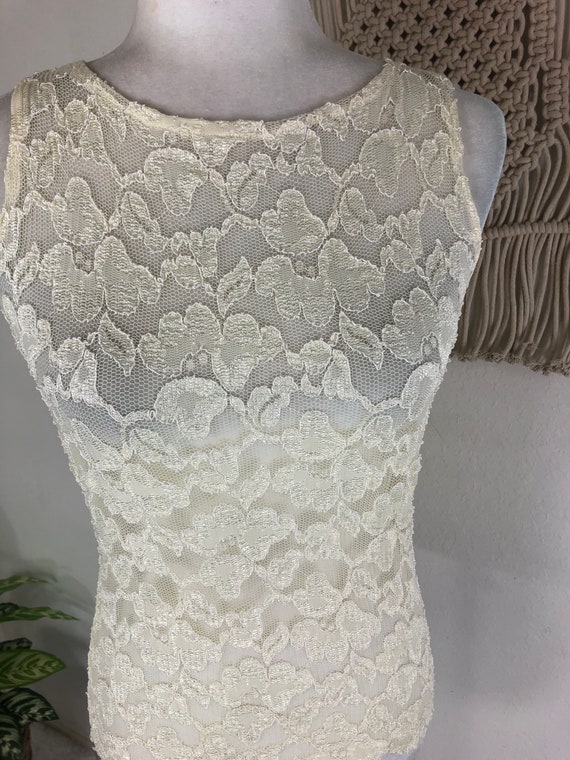 90s vintage Ann Taylor ivory sheer lace stretch s… - image 6