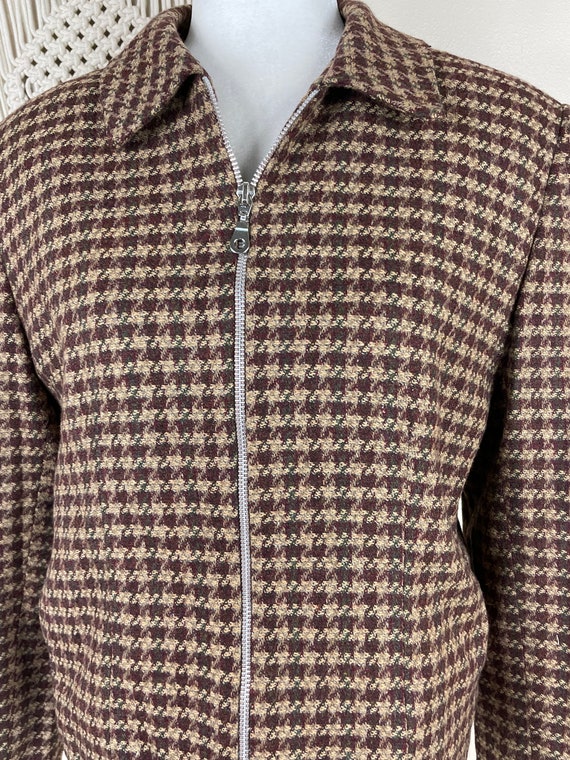 80s vintage Ambitions brown wool houndstooth zip … - image 3