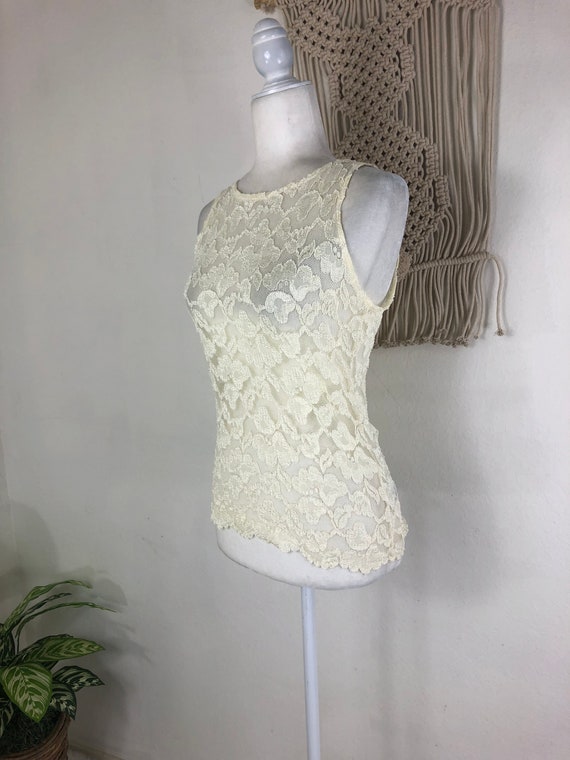 90s vintage Ann Taylor ivory sheer lace stretch s… - image 3