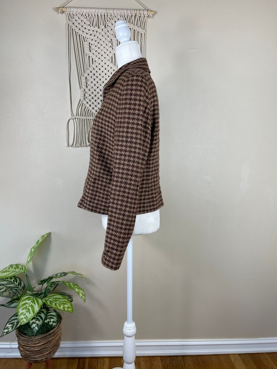 80s vintage Ambitions brown wool houndstooth zip … - image 5