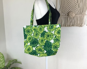 vintage green daisy tote bag OS M L shoulder purse bright vibrant