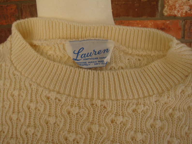 vintage cream ivory textured fitted pullover sweater Size Xs S Lauren Knitwear 60s 1960s boho clothing simple basic fall winter jumper