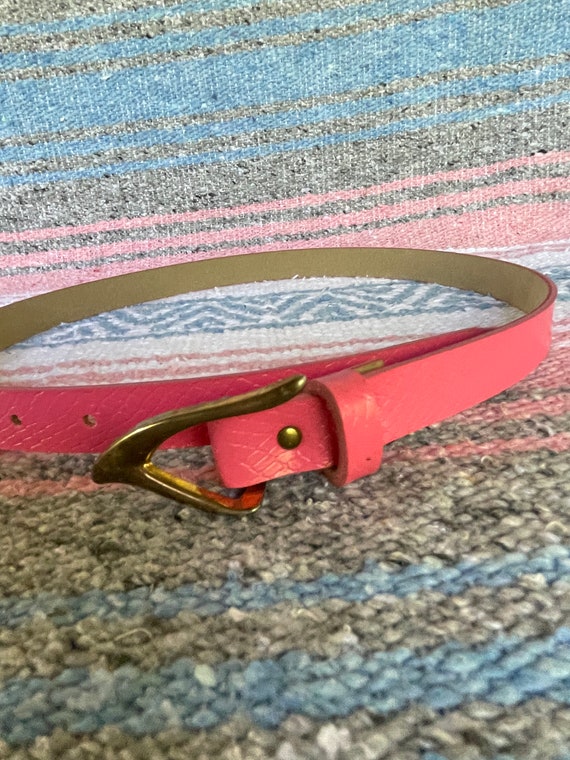 Vintage 80s Pink Faux Snakeskin Belt Size 32 New Wave Brass 