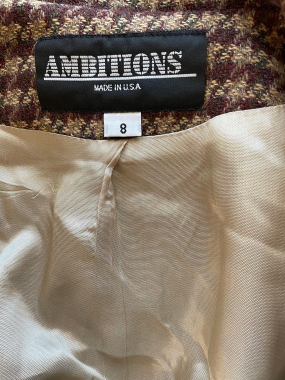 80s vintage Ambitions brown wool houndstooth zip … - image 7