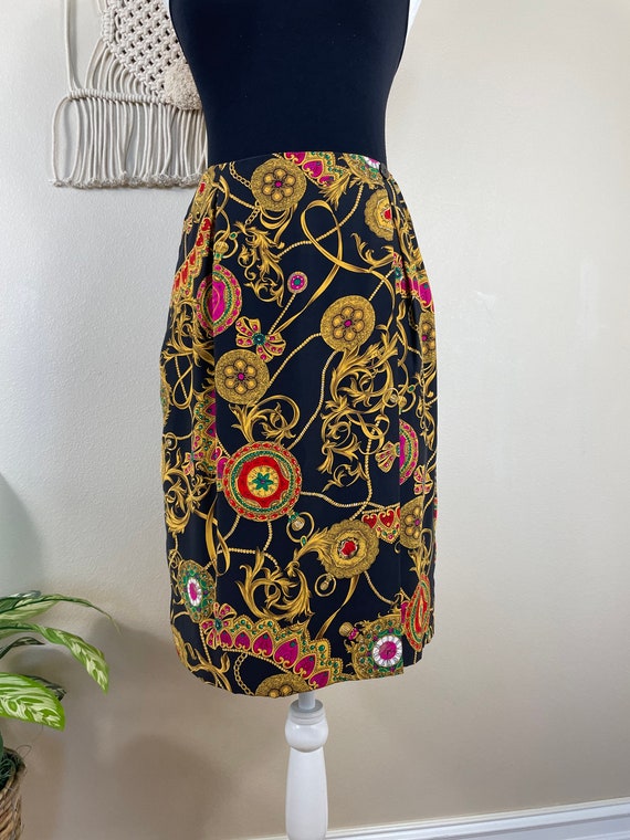 vintage 80s silk baroque filigree print high wais… - image 2