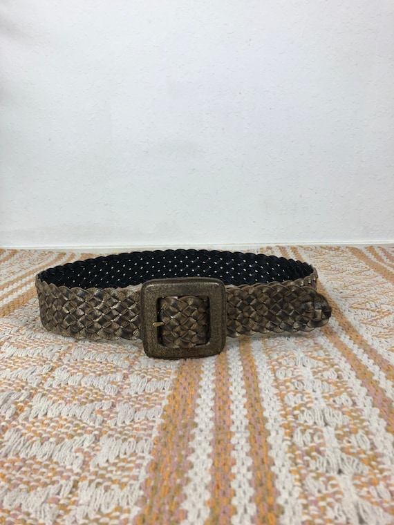 wide bronze shimmer woven leather belt OS S M L C… - image 2