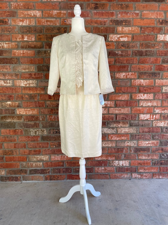 nwt 90s vintage ivory silk matching skirt suit set